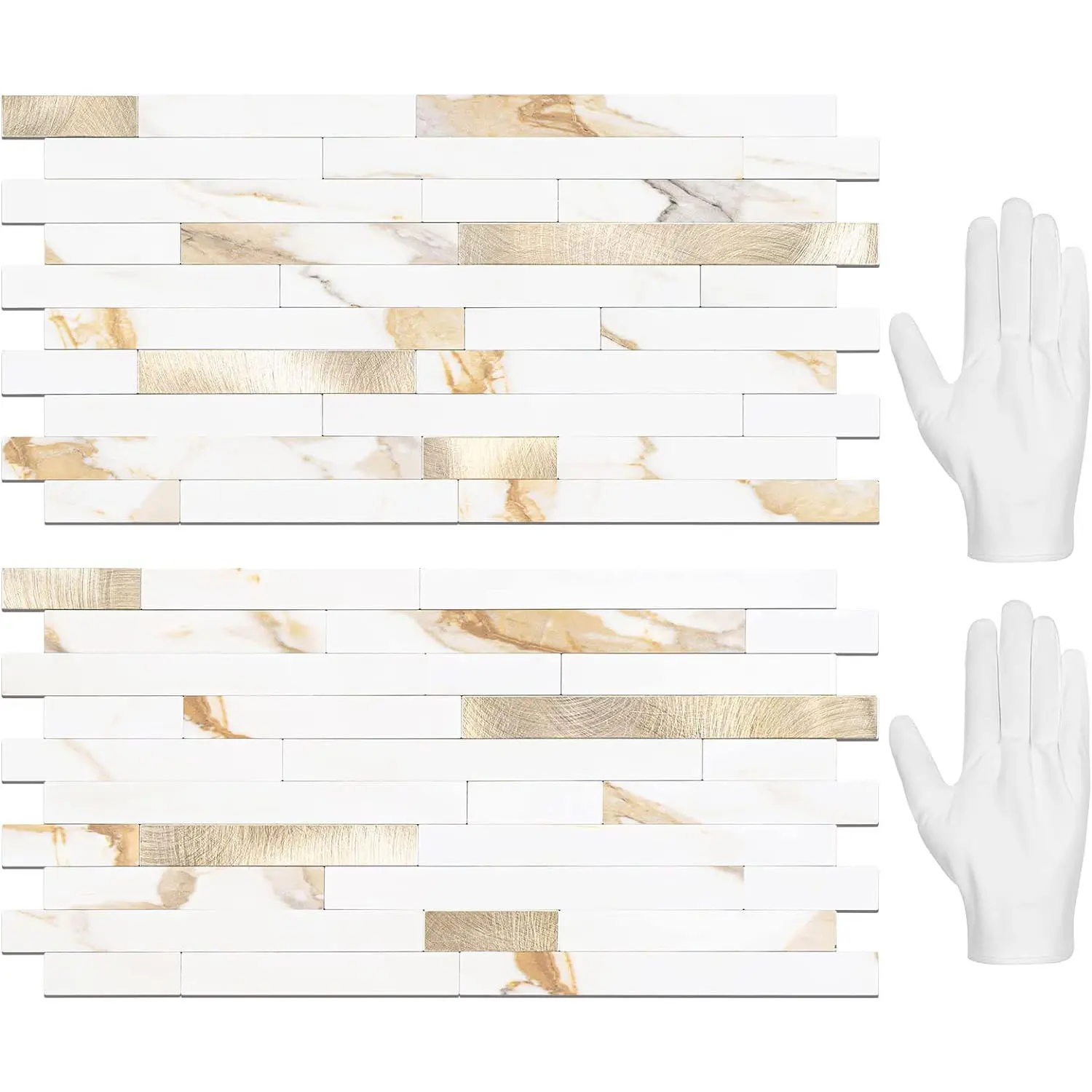 STICKGOO 20 Sheets Peel and Stick Backsplash Tile, Tile Stickers, Stick on Backsplash for Kitchen and Bathroom, Calacatta Gold Marble Look PVC Mixed Gold Self Adhesive Wall Tiles