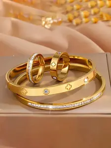 Elegant Versatile Women's Jewelry Set, Stainless Steel & Rhinestone Bracelet Ring Earrings, Perfect Gift for Her