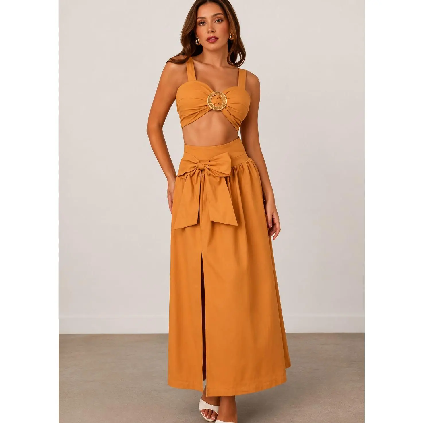 Elegant Two-Piece Set with Strappy Top & Maxi Palazzo Pants