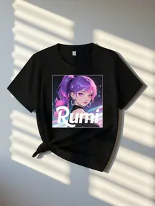 Custom Rumi Cyberpunk Neon Anime Character Graphic T-Shirt for Girls, Kids' Fashion Top, Kids Stuff