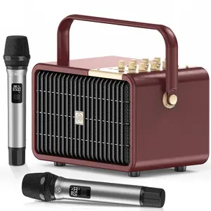 Retro Leather Home Karaoke Machine | SUPNIU L400 320W Peak Portable Bluetooth PA Speaker with Dual UHF Wireless Microphones, For Family Indoor Party & Outdoor Camping Audio Rechargeable