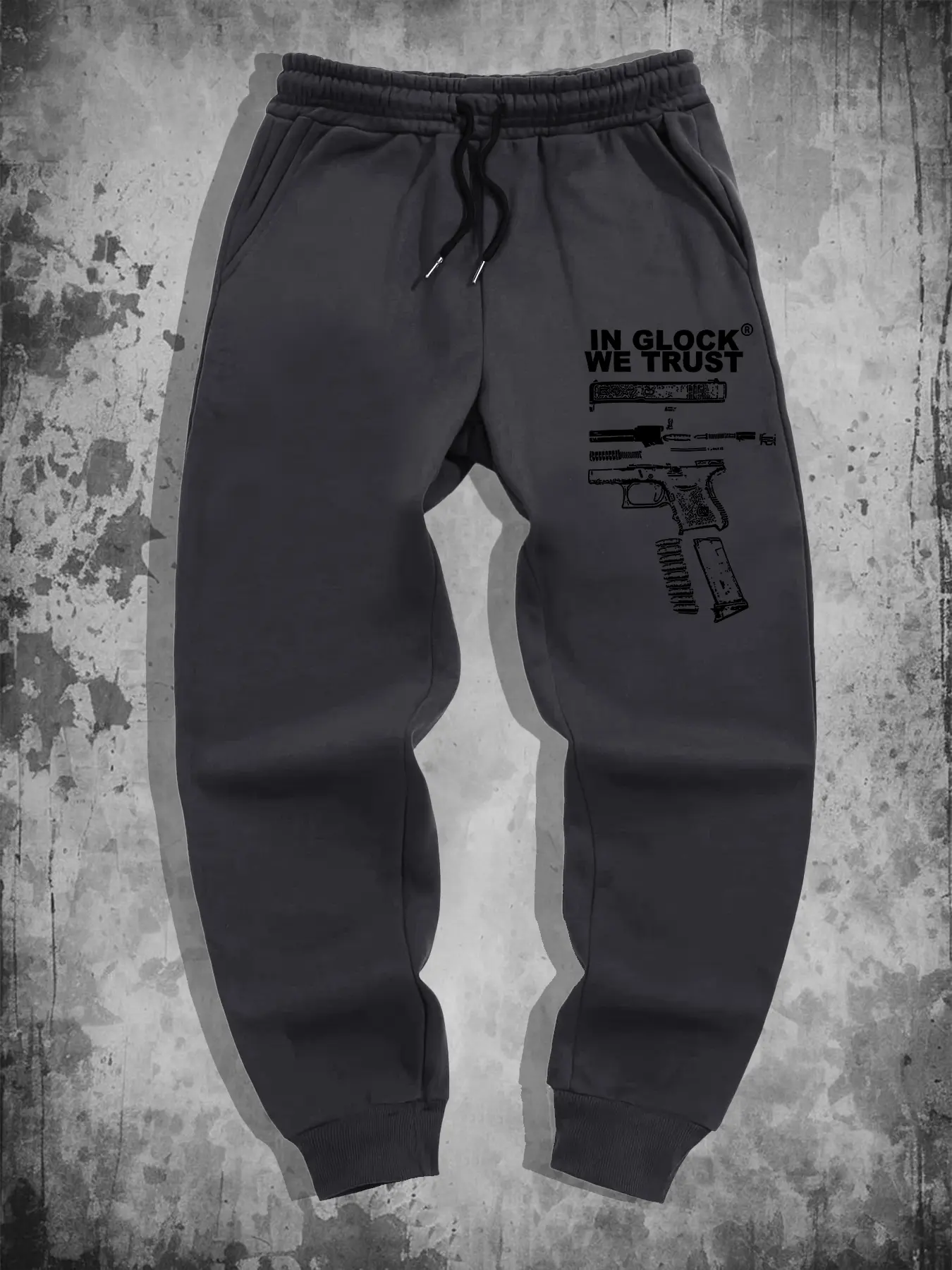 Men's Casual Fitted Jogger Pants, Gun Print Design, Spring & Fall Wear, Moderate Fabric Thickness, Comfortable Campus Style