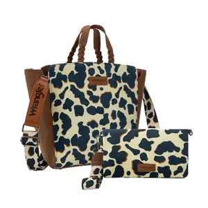 Wrangler Cow Print 2PCS Set Top-Handle Handbags&Wallet for Women Fall Purse Commute Bag Everyday Use