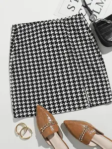 Women's Houndstooth Print Skirt, Casual Fashion Short Skirt for Daily Outdoor Wear, Ladies Bottoms for Summer