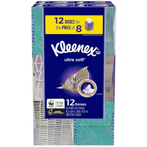 Kleenex Ultra Soft Facial Tissues - Cube Boxes (12 Pack, 65 tissues) Prop Sheets Unscented Napkin