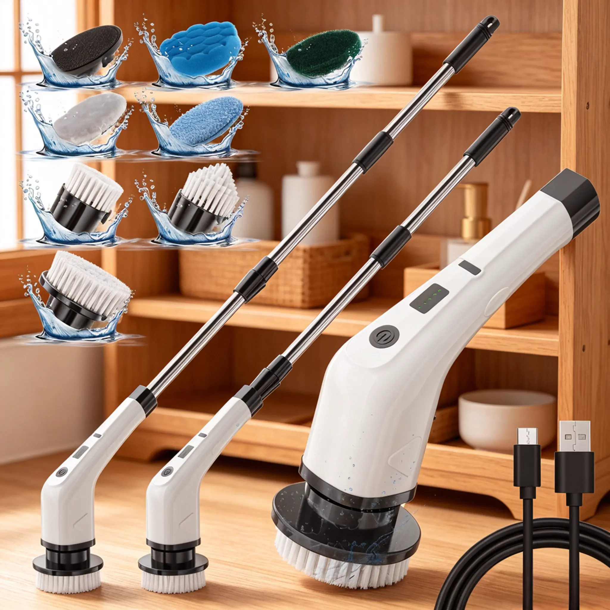 【Super Electric】- Electric Spin Complete Household Cleaning Kit, All-in-One Electric Spin Scrubber Set with 8 Specialized Brush Heads, Meet Different Cleaning Demands for Floor Window Wall Sanitary Ware bathtub