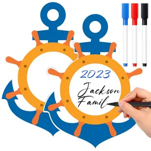 2 Pcs Cruise Door Magnets for Cruise Ship Door Decorations Magnetic with 3 Pcs Paint Pens Anchor Steering Wheel Car Magnets Lifebuoy Bowtie Decorations for Carnival (Anchor Style) DIY Fridge Magnet