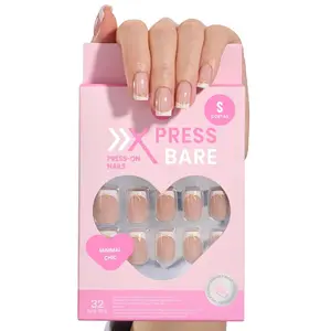 Beetles X PRESS BARE French Tip Press On Nails, Press on Nails with Glue Cuticle Oils, Reusable Stick on False Nails Gifts for Girls- Salon Quality Nails Manicure