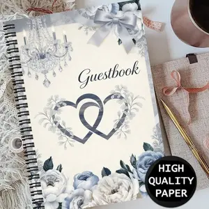 1 piece, 8.3x5.5 inches, elegant wedding guestbook spiral notebook, for sign-ins, messages and keepsakes, suitable for weddings, bridal showers, anniversaries, and wedding receptions, wedding guestbook, wedding stationery, decorative stationery