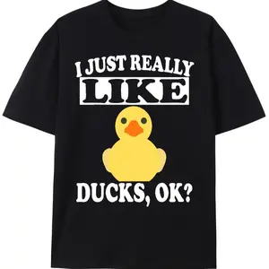 Unisex Round Neck Cotton Short Sleeve T-Shirt - Charming Duck Lover Graphic, Fits Smooth, Minimalist Basic Casual Sports Top