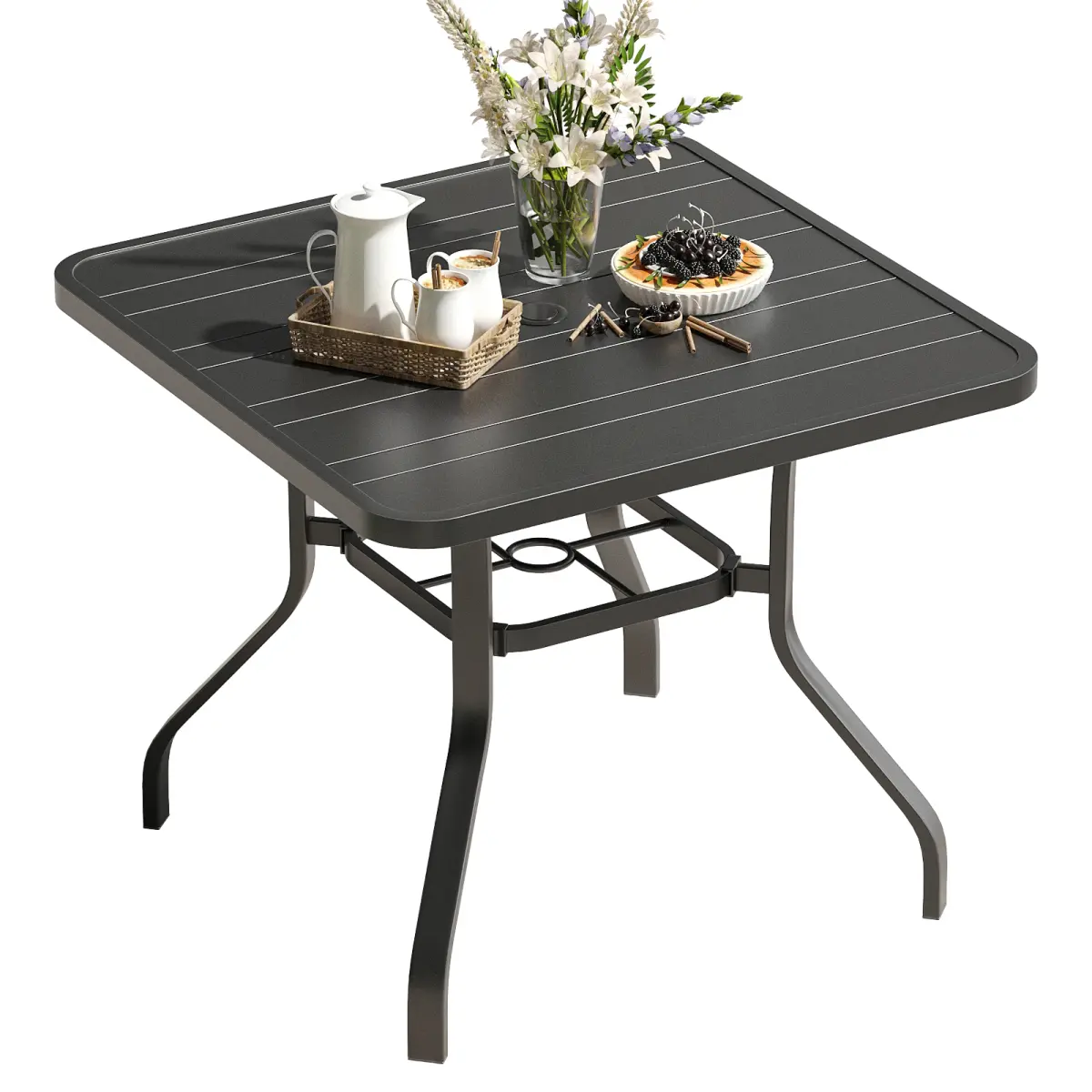Patio Dining Table 35"x35" Square Outdoor Dining Table with 1.57" Umbrella Hole, Metal Outdoor Furniture for Patio, Graden, Backyard and Poolside, Weather-Resistant