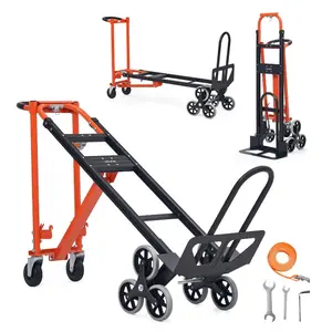 VEVOR 3 in 1 Industrial Convertible Stair Climbing Cart, 770 lbs Max Load, Folding Hand Truck Dolly with Handle Wheels, Stair Climbing Utility Trolley for Transport Moving, Orange Silver