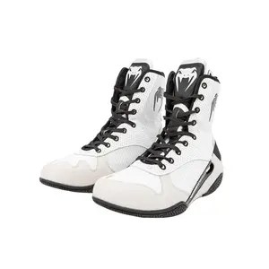 Venum Elite Boxing Shoes - White/Black, Durable Design, Comfortable Fit, Lightweight Mid-Cut Upper, Superior Grip, Honeycomb Mesh for Breathability