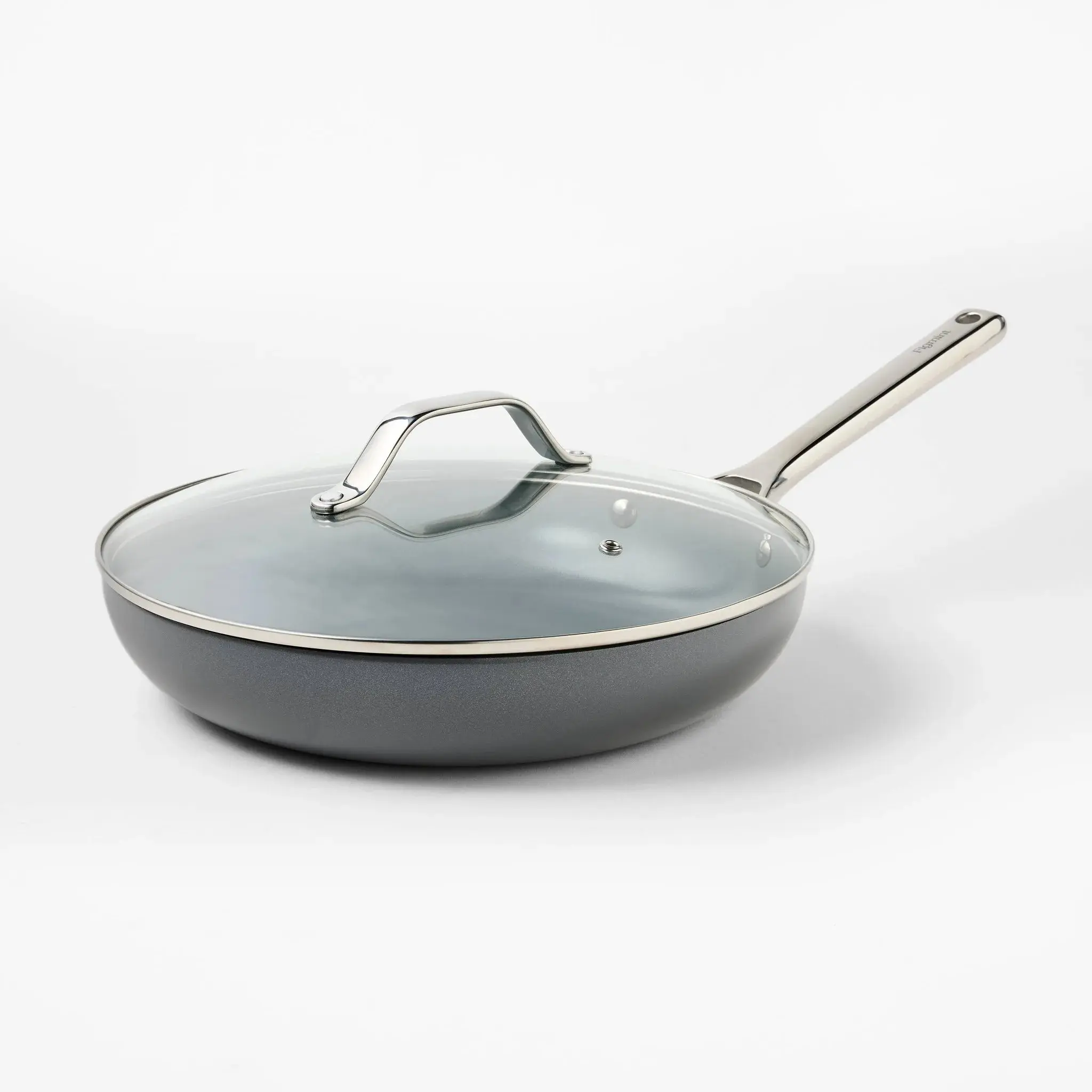 12" Nonstick Ceramic Coated Aluminum Frypan with Cover Dark Gray - ™