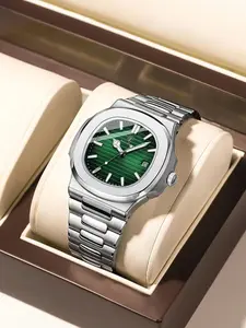 Poedagar Men's Luxury Stainless Steel Watch, Waterproof Luminous Quartz Business Watch with Date Display, Stylish Analog Dial Design