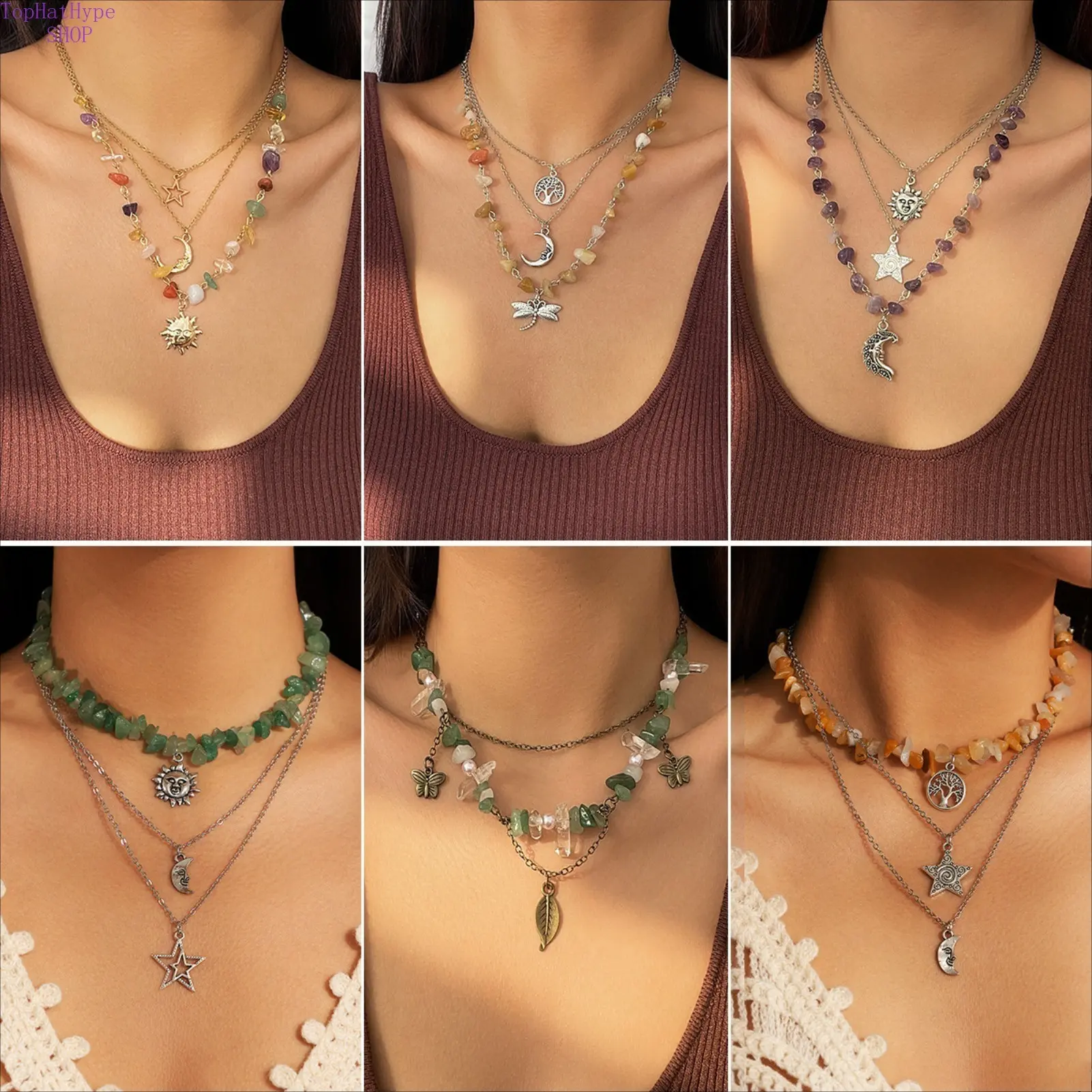Women's artificial crystal star and moon pendant necklace, sparkling star necklace, party decoration, exquisite gift, autumn essential, fun necklace, unique women's gift, eye-catching necklace
