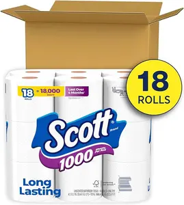 Scott 1000 Toilet Paper, 18 Rolls, Septic-Safe, 1-Ply Toilet Tissue