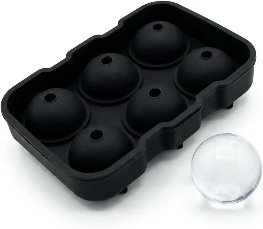 Silicone Spherical Ice Cube Maker Trays with Funnel, 6-Piece Leakproof Set for Freezer, Bar Utensil for Whiskey Lovers (mold ice cube moulds & trays)