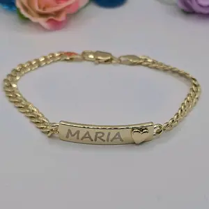 VALENTINE'S DAY ENGRAVING available Cuban fashion bracelet with Heart ID gold-plated 8"inches valentines