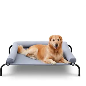 Cooling Elevated Dog Bed with Pillows,Portable Washable Raised Dog Cot with Chew Proof Mesh and Metal Frame,No-Slip Rubber Feet for Indoor & Outdoor Use,XLarge,Gray