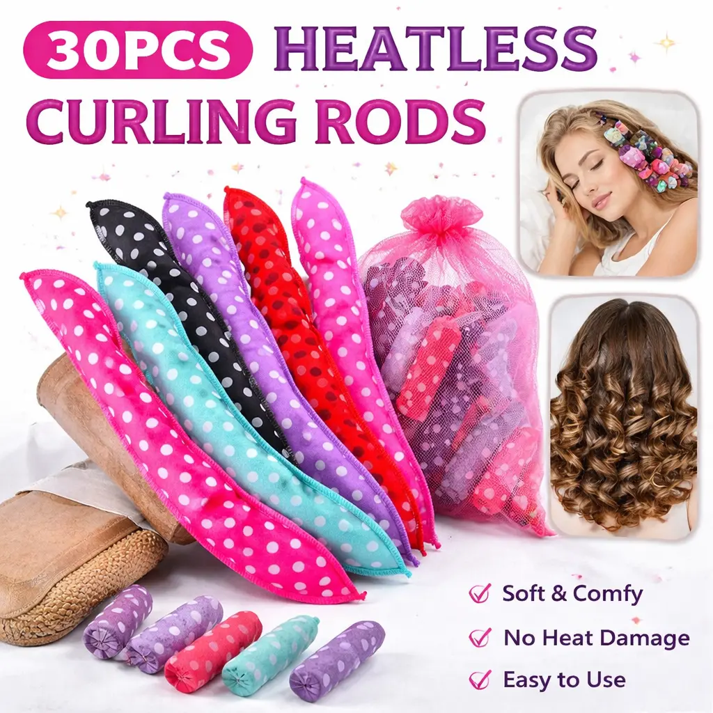 30 Pcs Soft Foam Heatless Hair Curlers - Overnight Comfortable Sleep Styling Rollers with Storage Pouch - Mid Year Sale Restock Deals, Heatless Curls Utensils Plastic