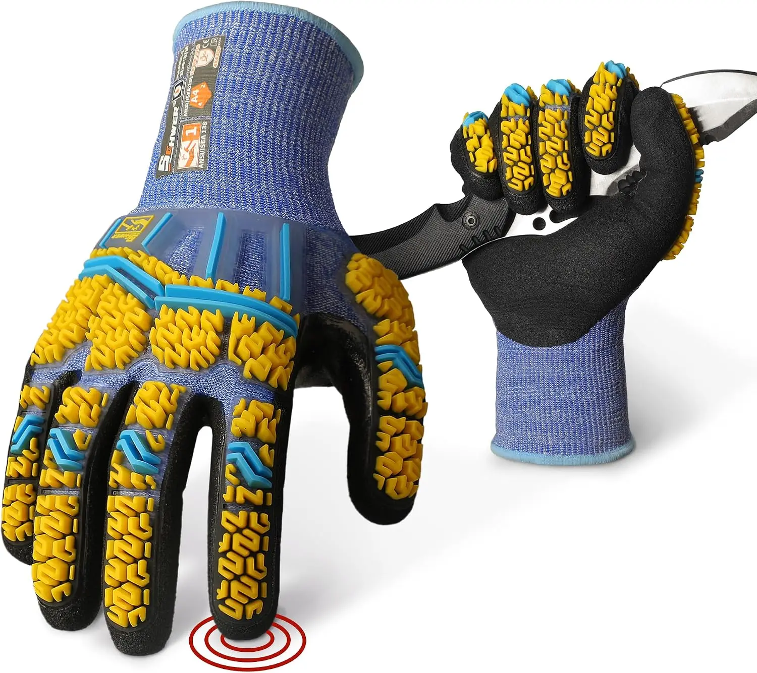 Schwer Impact Work Gloves with A4 Cut Resistant Protection, PM3900-T, L | Full Knuckle Coverage, Thickened TPR, 3D-Comfort, Flexible, Strong Grip, Touchscreen, Mechanic, Construction, Oil and Gas E&P