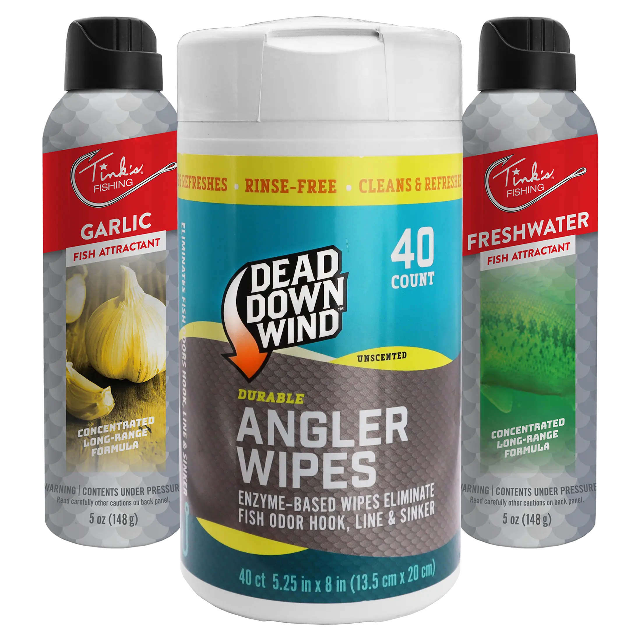 Tink's Fishing Scent Bundle - Freshwater Spray Lure, Garlic Spray Lure, & DDW Angler Wipes