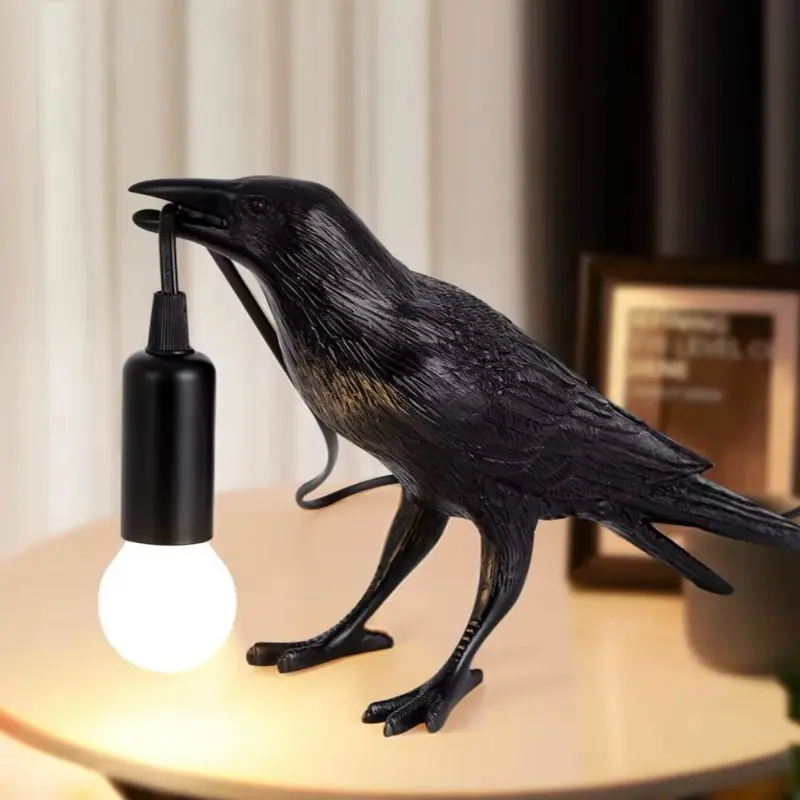 Black Gothic Raven Crow LED Lamp - Halloween Decor Bird Light for Bedroom, Living Room & Desk