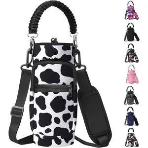 32/40/64/128 oz Neoprene Insulated Water Bottle Carrier Bag, Sling Bag Sleeve Pouch Holder with Strap & Paracord Handle and 2 Pocket for Travelling, Hiking, Camping