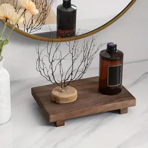 Vintage Style Decorative Log Tray - Multipurpose Small Space-Saving Tray for Bathroom, Kitchen & Vanity with Soap, Lotion Bottles, Plants & Nuts Brown