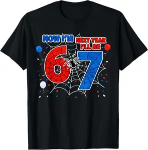 Now I’m 6 Next Year I’ll Be 7 67 Spider Web Gift for Boy Kid T-Shirt