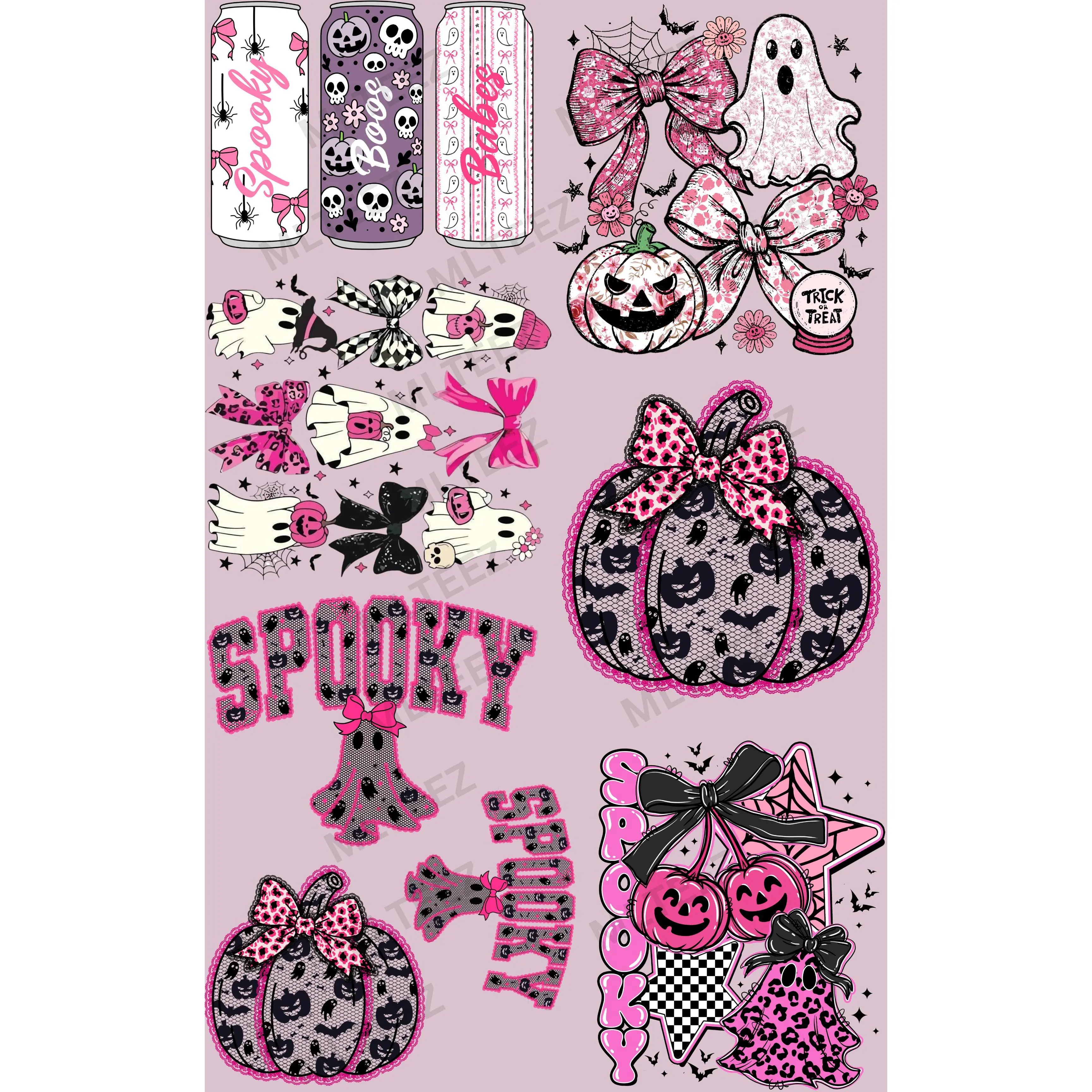 SPOOKY BOOS BABES PREMADE GANGSHEET  - 22X36  DTF TRANSFERS - DIRECT TO FILM