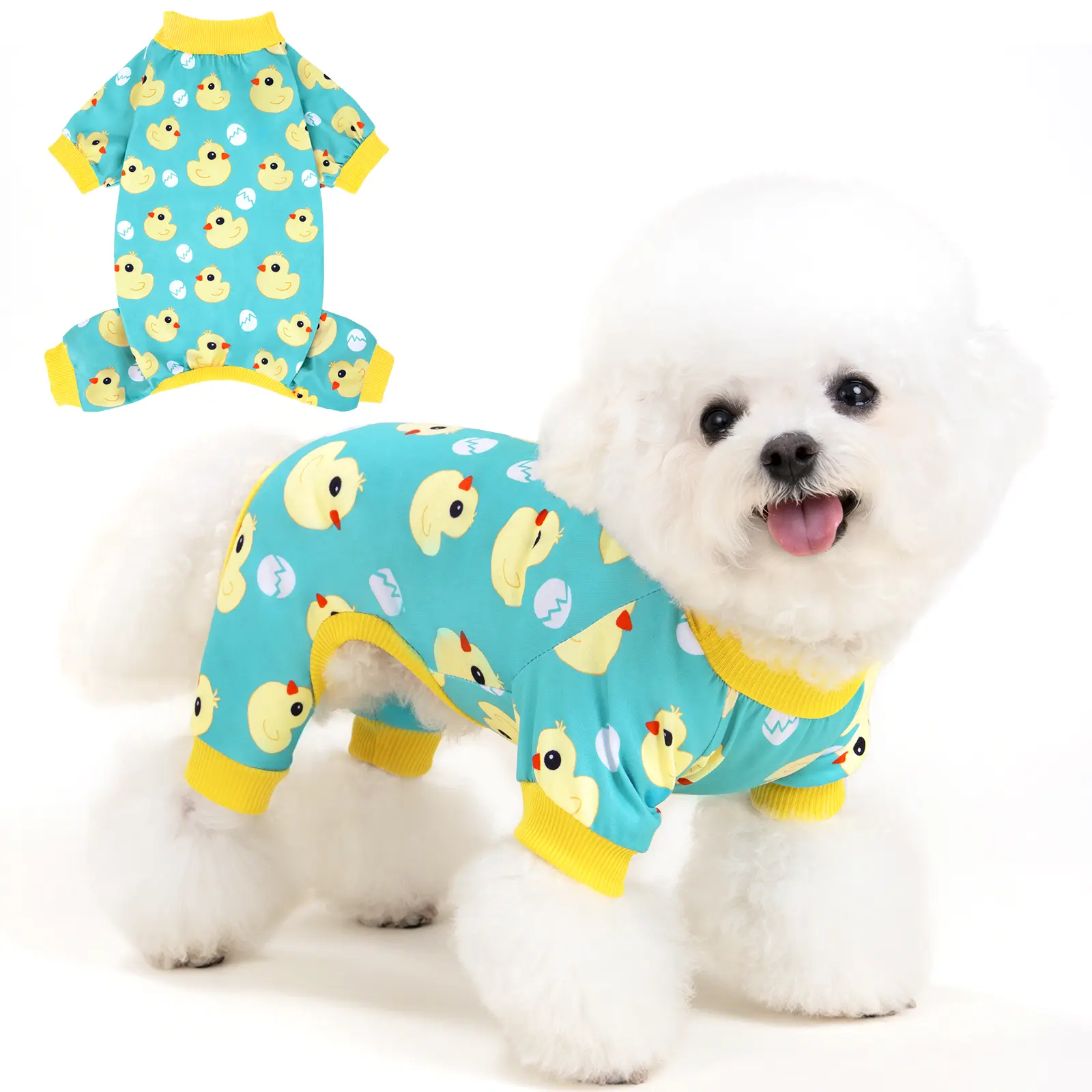 XPUDAC 1-Pack Dralon Fabric Cozy Pet Pajama, Cute Cartoon Duckie Print Breathable Sleepwear, Universal Size Puppy Costume Shirts & Vests Outfits for Small Medium Large Dogs Cats (Christmas Gift for Petlovers)