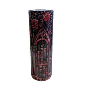 Good Girls Read Bad Books - Gothic Design Tumbler with Red Roses and Bookshelf Motif