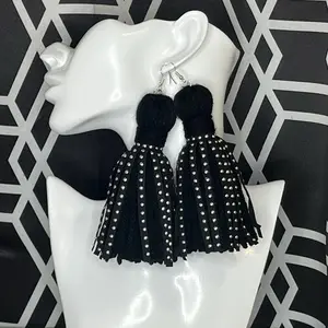 Black Studded Tassel Earrings