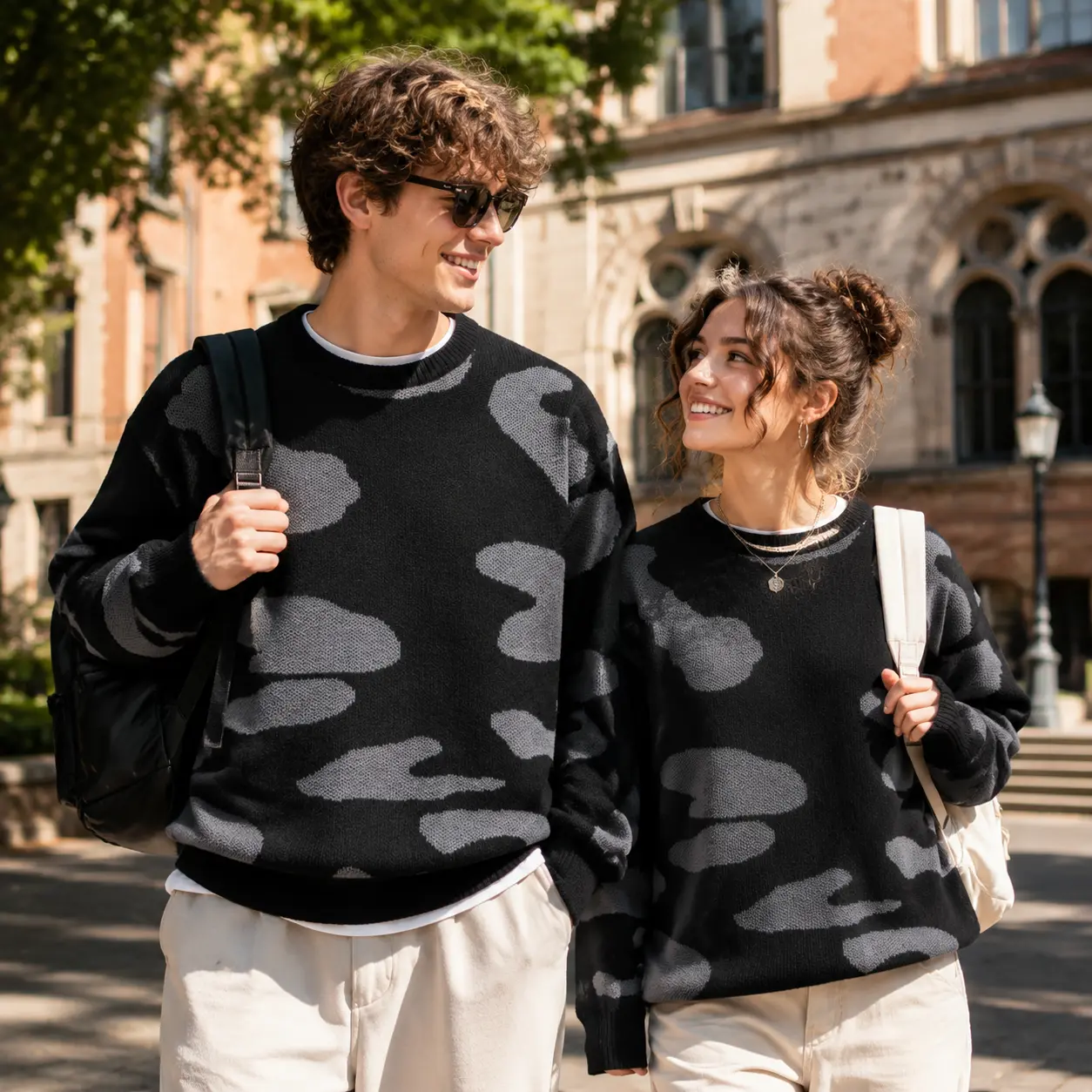 Men's Stylish Round Neck Camo Print Longsleeves Knit Sweater - Baggy Oversize Loose Fit Abstract Graphic Pullover - Hip Hop Streetwear Warm Top for Fall Winter Daily Outfits, Menswear, Chic, Athletic, New Year, Knitwear, Casual, Halloween, Polyester, Than