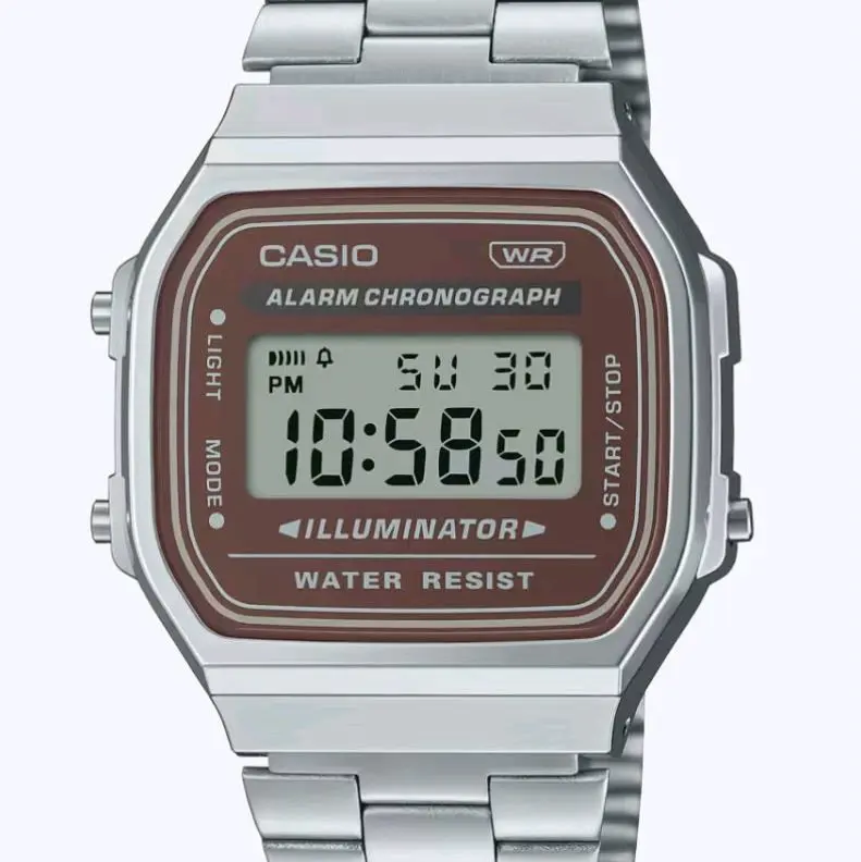 A168WA-5A brand new Casio silver vintage brown dial digital latest watch "new style"
