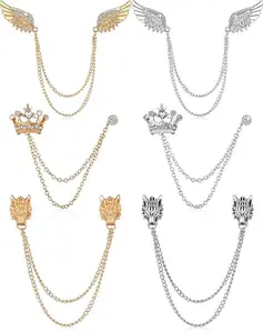 6Pcs Crown Long Chain Brooch, Rhinestone Tassel Brooch Pin,Retro Crystal Suit Pins Collar Pin,Coat Tassel Chain Lapel Pins for Men's Suit Accessories (Golden/Silvery) - Home Improvement.