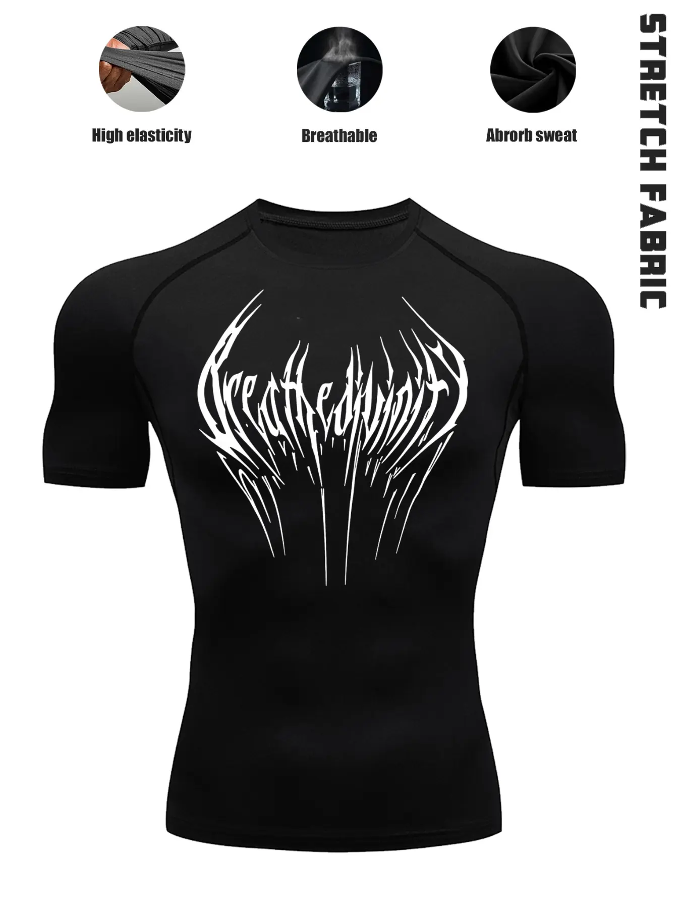 1-Pack Men's Quick Dry Compression T-Shirt, Graphic Print High Stretch Breathable Performance Base Layer Top with Moisture Wicking, Athletic Workout Shirt for Fitness, Running, Outdoor Training & Daily Active Wear, Gym Shirts, Activewear Running