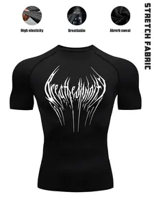 1-Pack Men’s Quick Dry Compression T-Shirt, Cool Graphic Print High Stretch Breathable Performance Base Layer Top with Moisture Wicking, Athletic Workout Shirt for Gym, Fitness, Running, Outdoor Training & Daily Active Wear, Gym Shirts