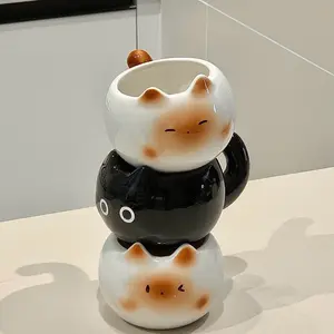 Handmade Ceramic Siamese / Black Cat Coffee Mug - Minimalist Animal Cup for Pet Lovers - Unique Kitchen Decor - Washable - Drinkware