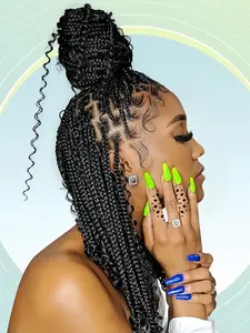 16 Inch Black Long Wavy Braided Lace Wigs for Women, Gorgeous Fluffy Wigs with Baby Hair Bangs, Synthetic Braided Full Lace Wigs for Party, Daily Use,  Wigs That Look Like Real Hair