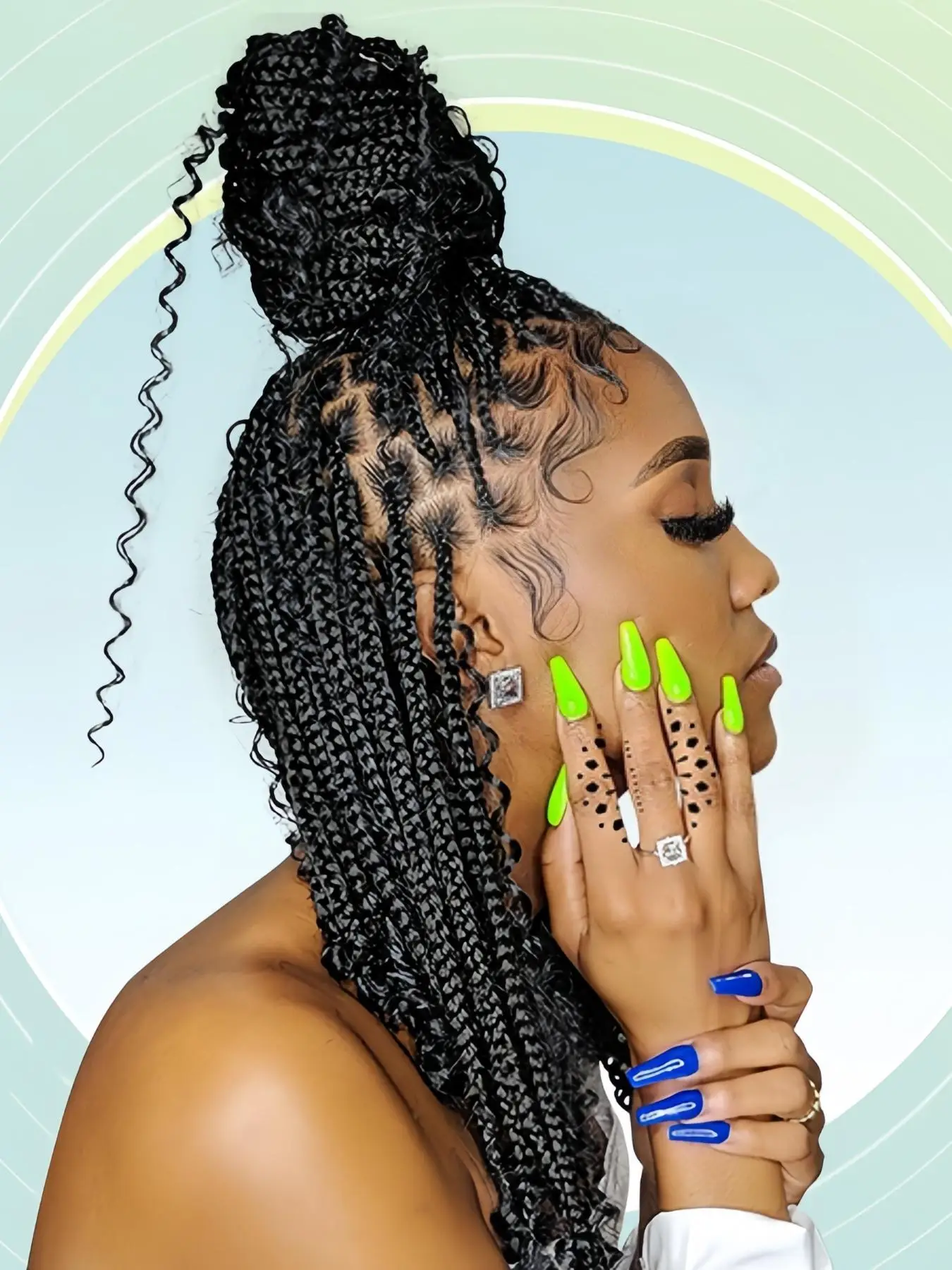 16 Inch Black Long Wavy Braided Lace Wigs for Women, Gorgeous Fluffy Wigs with Baby Hair Bangs, Synthetic Braided Full Lace Wigs for Party, Daily Use,