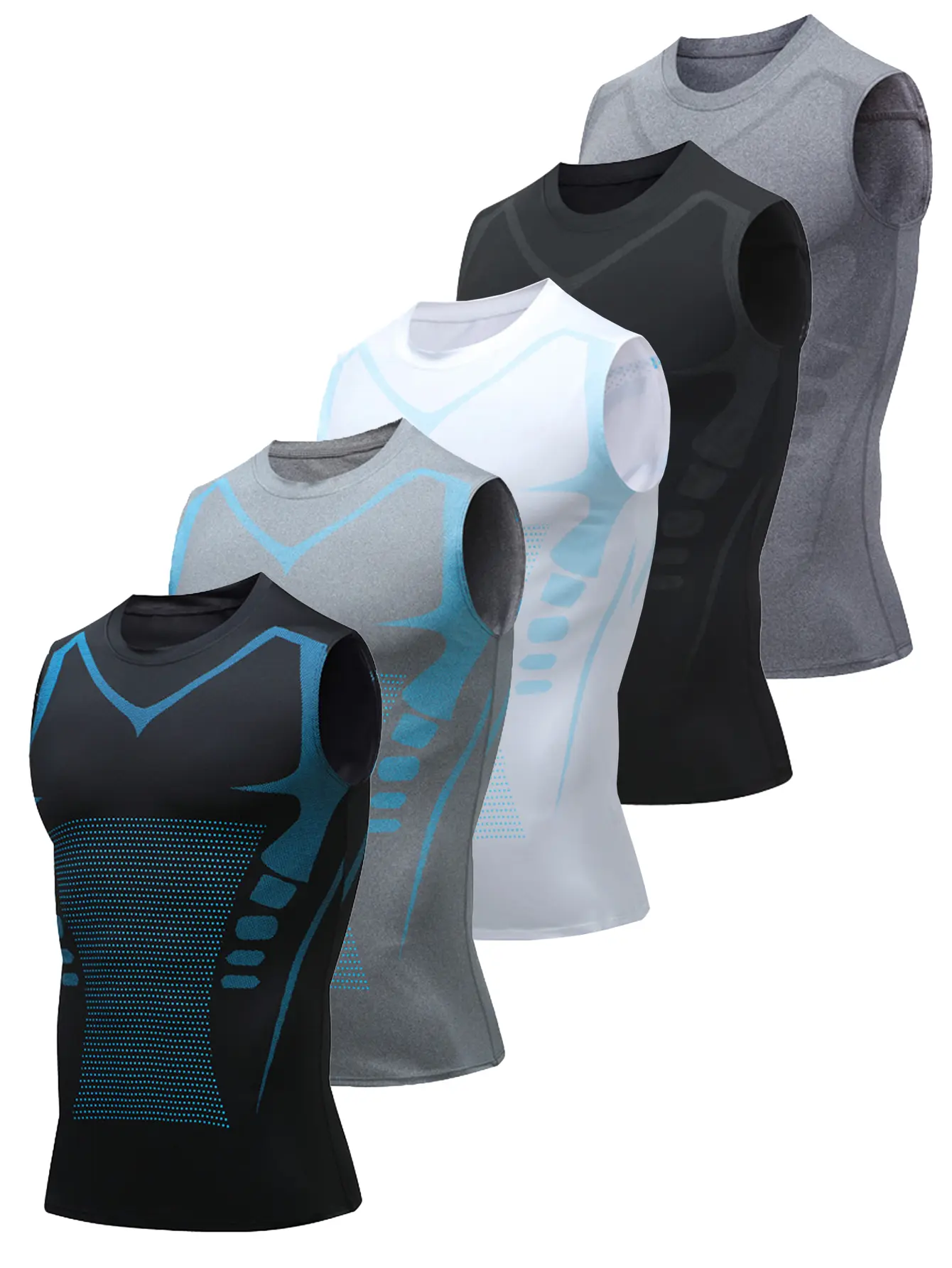 5PCS Men's Athletic Compression Vest 5PCS Crew Neck Sleeveless Shirt Absorbent Breathable Quick Drying Base Layer for Sports & Outdoor Activities Gym Workout Clothes Gym Clothes Set compression shirts compression shirts men workout tops