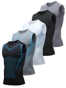 5PCS Men's Athletic Compression Vest 5PCS Crew Neck Sleeveless Shirt Absorbent Breathable Quick Drying Base Layer for Sports & Outdoor Activities Gym Workout Clothes Gym Clothes Set compression shirts compression shirts men workout tops