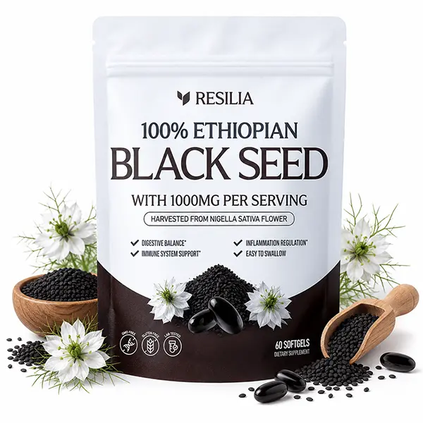 Resilia Ethiopian Black Seed Oil Softgels, 1000mg per Serving, Premium Nigella Sativa Supplement, Immune & Digestive Support, Easy-to-Swallow, 60 Count