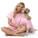 XPUDAC Women's 2-Piece Short Sleeve U-Neck T-Type Pajama Set - Soft Casual Fruit-Print Round-Detail Homewear for Lounging & Matching Photos; Matching Dog Pajamas Sold Separately for Pet Lovers