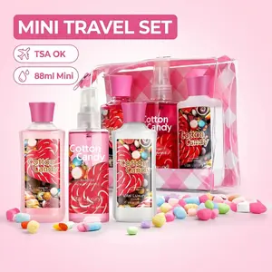 Vital Luxury Cherry Fragrance Fluffy Cotton Candy Body Care Travel Kit - 3oz Shower Gel, Lotion, Body Mist with Nozzle & Pouch - Smooth Feel, All-Day Freshness, Deep Hydration - Ideal for Travel, Holiday Gifting