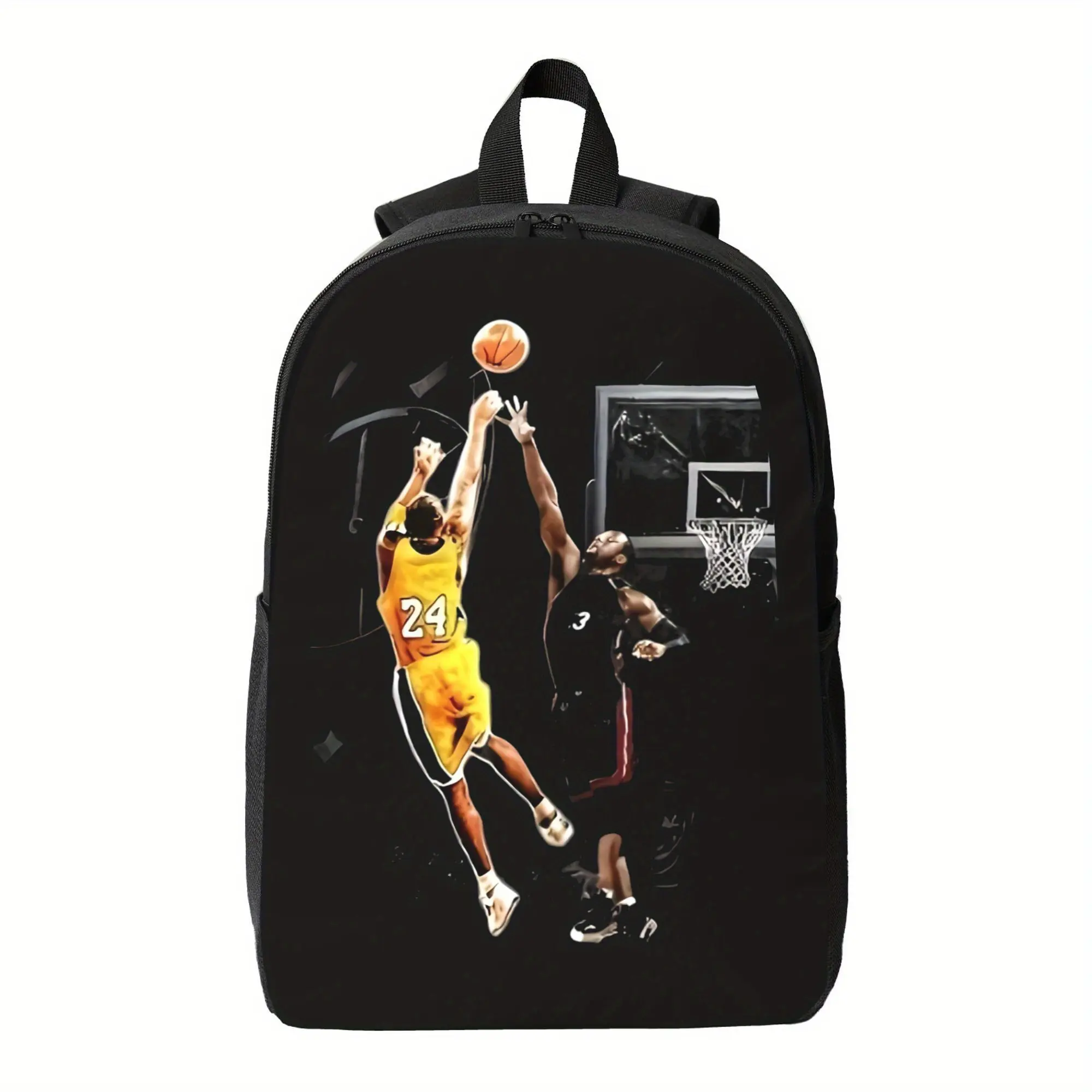 Boys' 3D Printed Basketball Backpack - Lightweight Polyester School Bag with Adjustable Straps, Black with Vibrant Court Scene Design, Casual & Elegant Style for Sports Fans, Backpack for School, Athletic Backpack, Durable Zipper Closure, For Teenager
