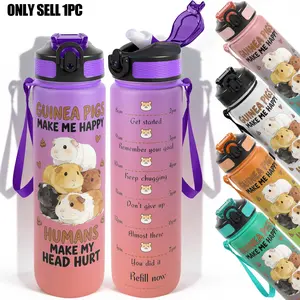 1pc,32oz Water Bottle Guinea Pigs Make Me Happy Humans Make My Head Hurt Design Durable Portable Leak-Proof 1000ml Time Marker Water Bottle - Shatter-Resistant for Sports, Fitness, Hiking & Outdoor Tra Drinkware